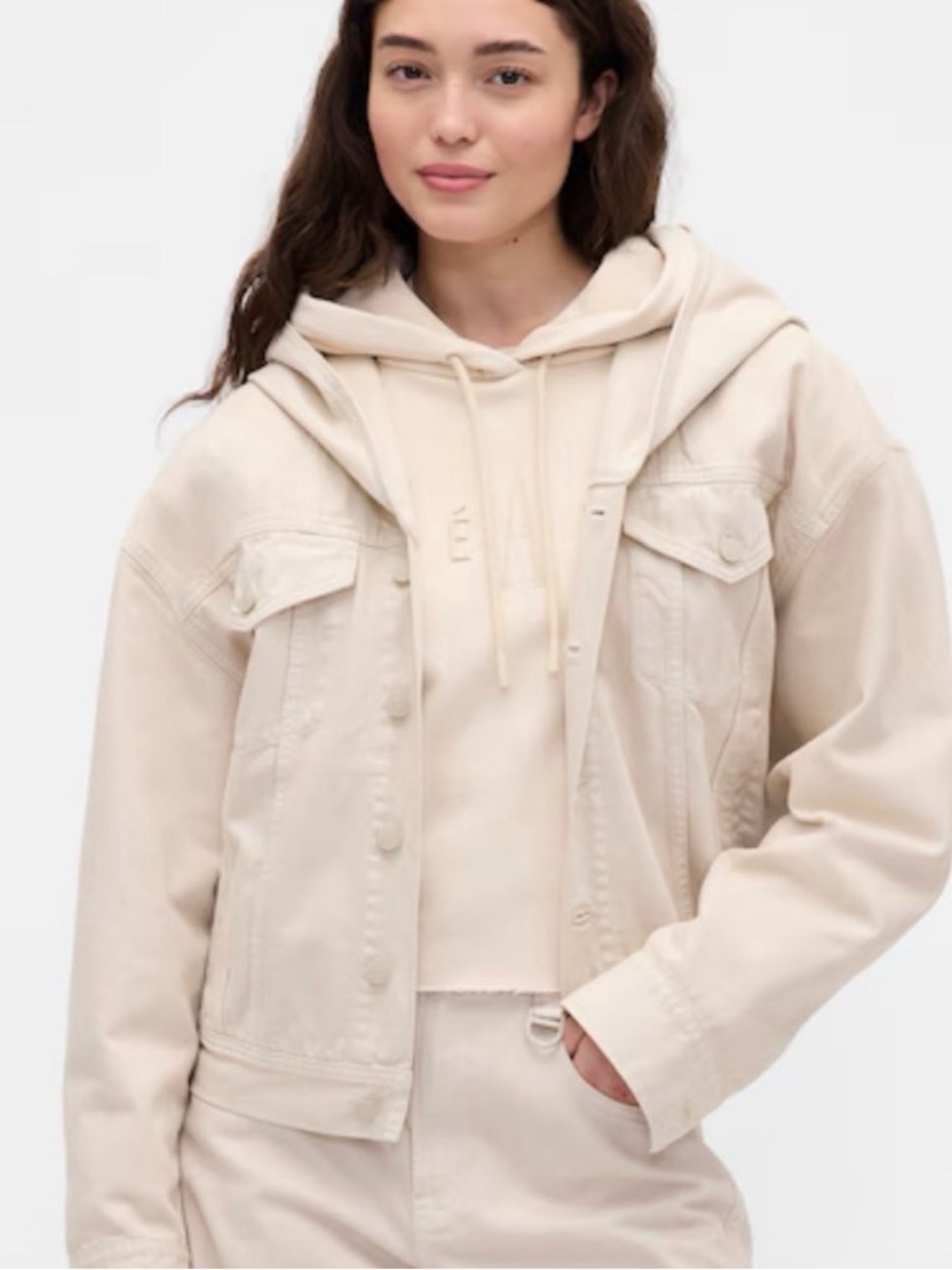 Gap x Beis Cream Hooded Denim Jacket
